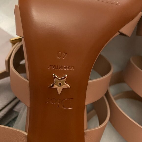 Dior Strappy Nude Sandal Heels with Dior D Logo Size 40